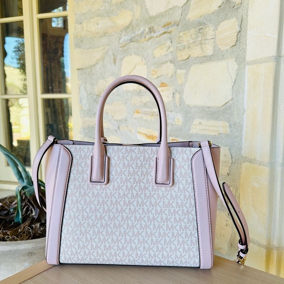 MICHAEL KORS KALI MD SATCHEL SHOULDER BAG + IPAD CASE MK ROSE GOLD WHITE PINK - Picture 4 of 14